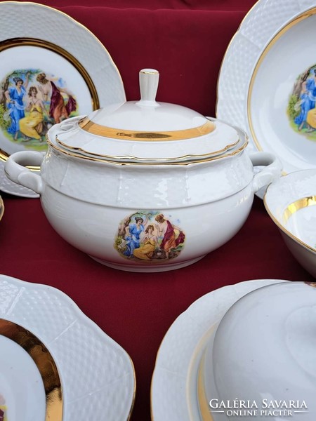 Gyönyörű Thun jelenetes 24 részes Czechoslovakia étkészlet  tányér levesestál pogácsás kínáló
