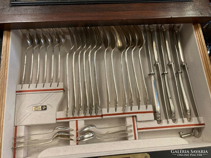 Silver cutlery set for 6 people - in a wooden box with drawers (fm45)