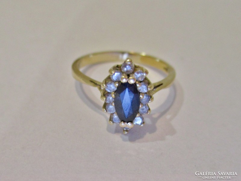 Szépséges antik 0.3ct  gyémánt és 0,4ct zafír arany gyűrű