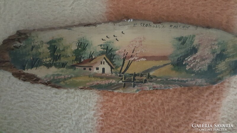 Landscape wall decoration painted on old wood