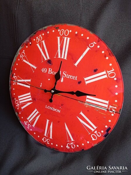 Red London design glass wall clock