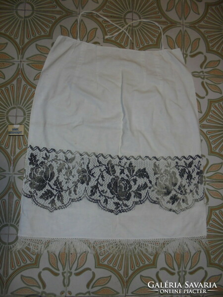 Old home-woven, woven apron - fringed bottom - folk, peasant