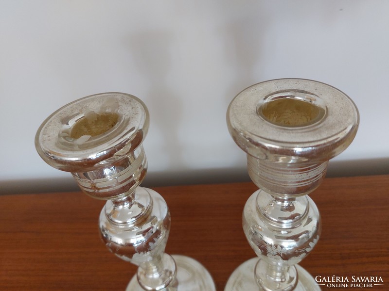 Hutaüveg régi gyertyatartó foncsorozott ezüst üveg 2 db