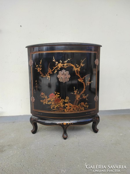 Antik kínai fekete lakk bútor sarok szekrény festett madár virág 622 7229