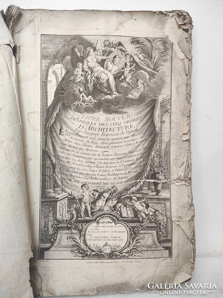 Antik könyv építészet 1757-1761 évszám Az építészet 5 alapszabálya francia rossz állapot 7285