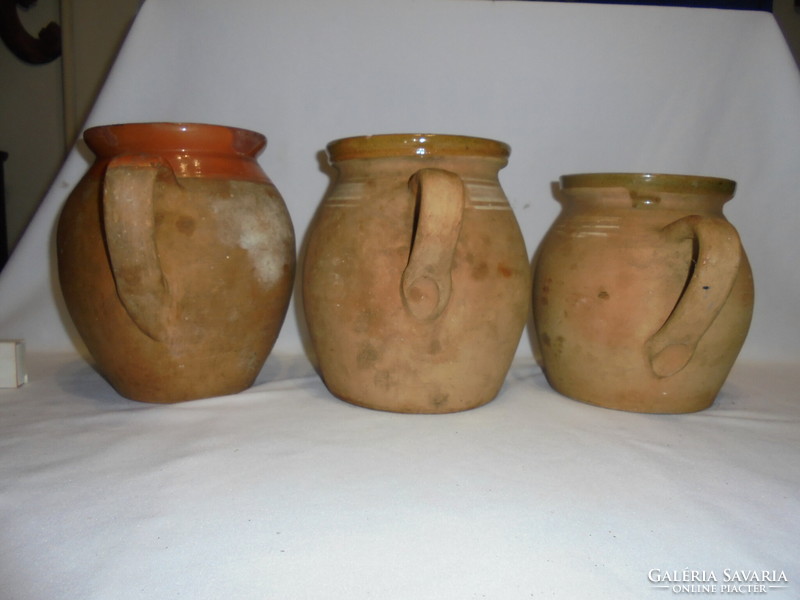 Three pieces of old earthenware, silke - for sale together - folk, peasant