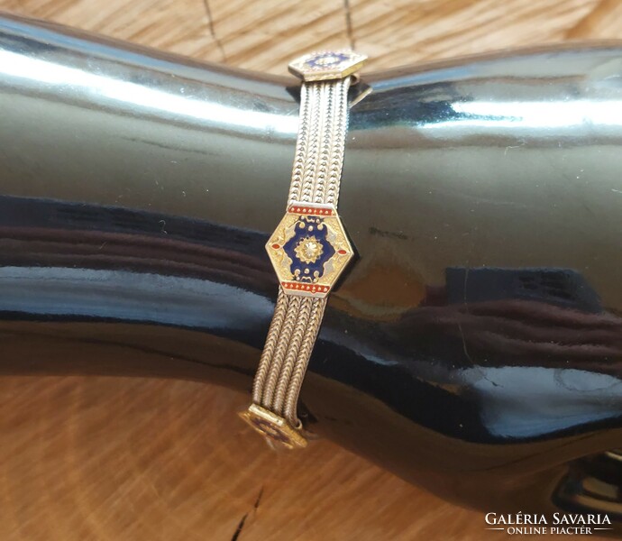Byzantine-style 4-row foxtail bracelet with gold-plated enamel decorations