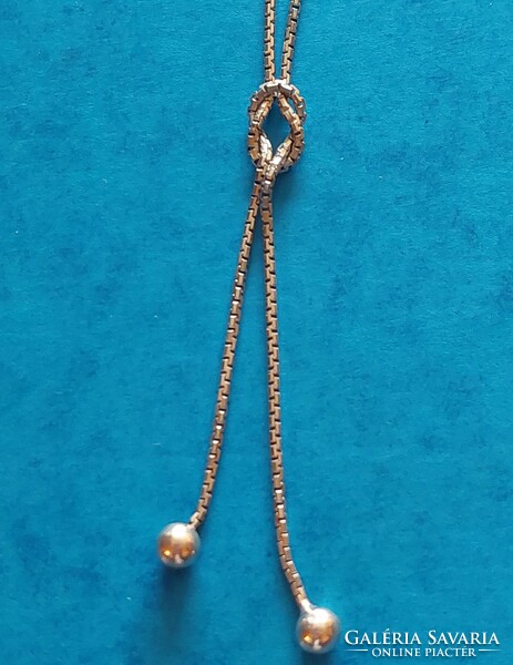 Velencei kocka ezüst nyaklánc, collier gömbös függővel