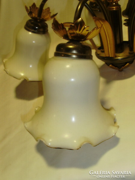 Vintage chandelier with five cup-shaped shades, gilded metal parts