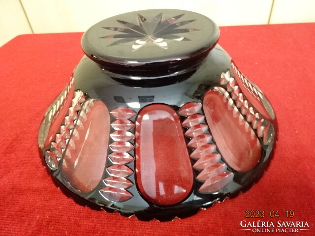 Burgundy - black glass bowl, top diameter 22 cm. Jokai.
