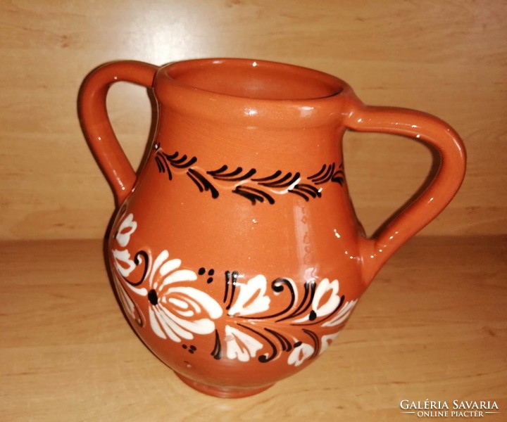 Hódmezővásárhely ceramic pot with handle