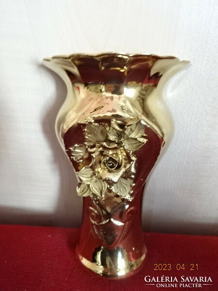 Román porcelán váza, aranyozott, magassága 17 cm. Jókai.