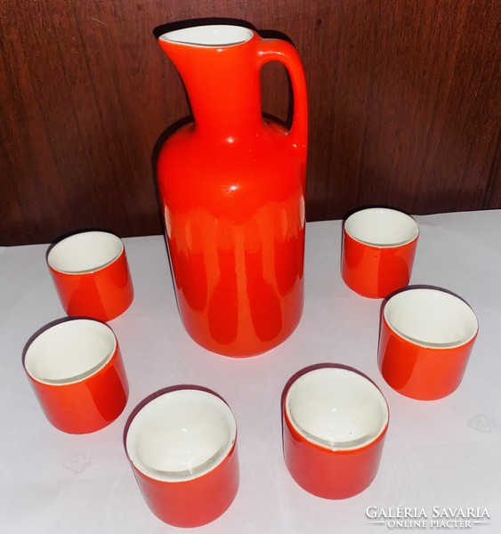 Beautiful marked red retro porcelain granite schnapps set drinks set
