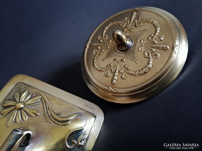 2 pieces of art nouveau silver-plated box/glass roof, lid argentor 1910
