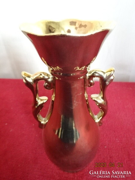 Romanian porcelain vase, gilded, rose pattern, height 14.5 cm. Jokai.