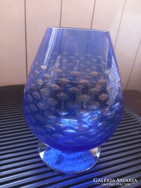 Blue engraved, retro goblet, vase / decorative gift item