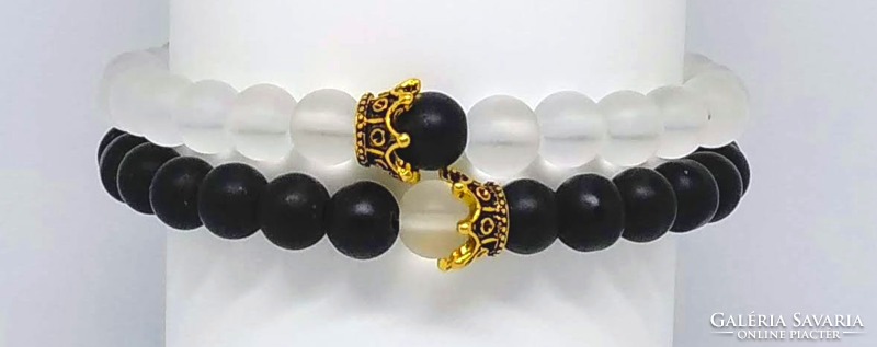 Double mineral bracelet set, onyx and matte crystal from 8 mm beads