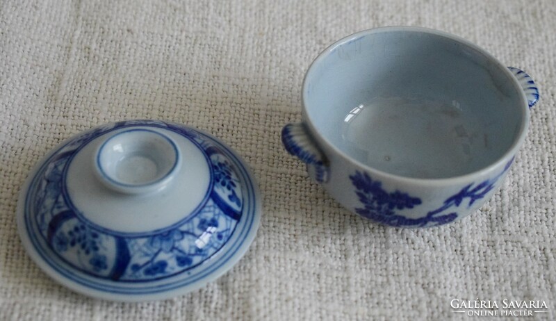 Déposé creil et montereau b.& Cie m. Mini porcelain dish 8 x 6 cm blue oriental, Asian pattern