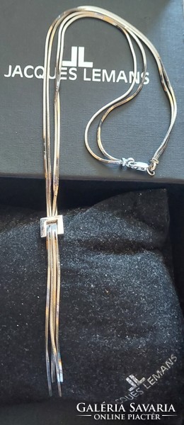 Gyönyörű kétsoros ródiumozott ezüst nyaklánc, collier hosszú függőkkel