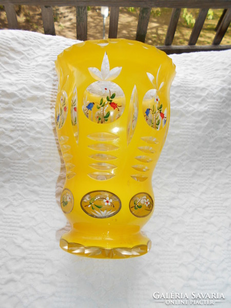 Überfrangos csiszolt,kézzel festett cseh váza