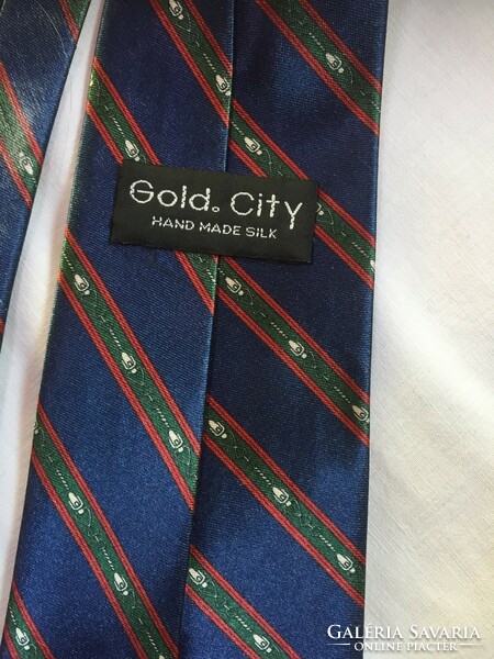 Gold City márkájú kézzel készített selyem nyakkendő, eredeti, 100 % selyem