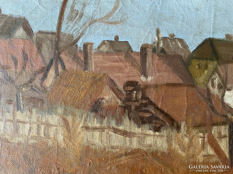 Péter imre Gaál: edge of the village - small oil, canvas