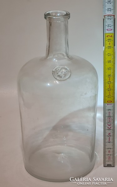 "1 1/4" L pecsétes, színtelen tároló hutaüveg (2598)
