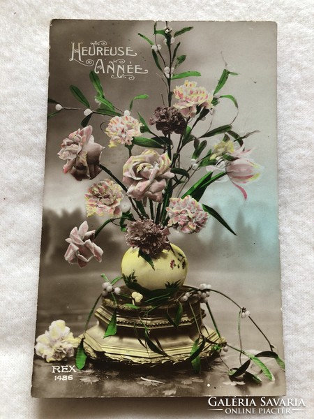 Antique, old colored postcard with flowers - 1923 -6.