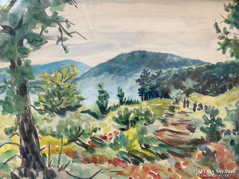 János Rozs: landscape - watercolor, Munkácsy prize winner!