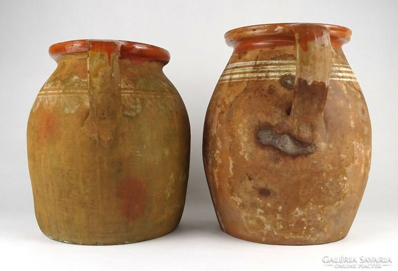 1M780 pair of antique large earthenware plum jam pots