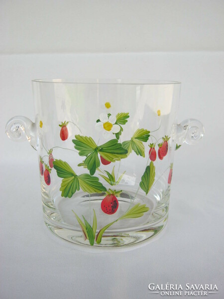 Salgótarján retro glass bowl with strawberry strawberry pattern