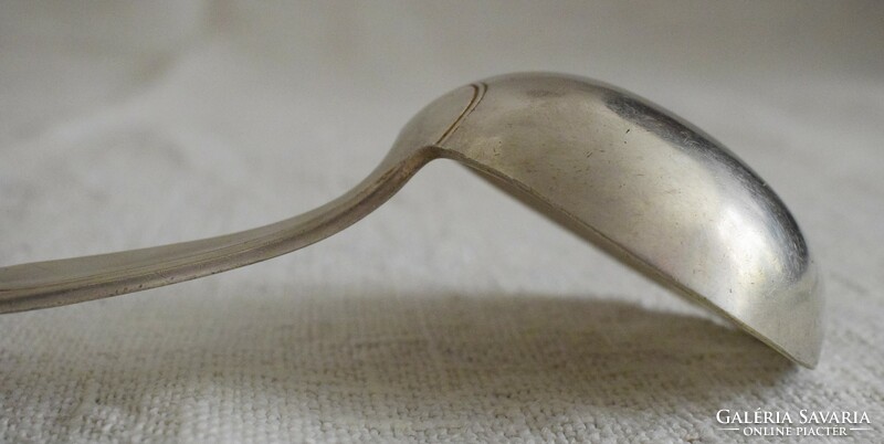 Antik ezüstözött jelzett merőkanál , szedőkanál 8,8 x 30,5 cm