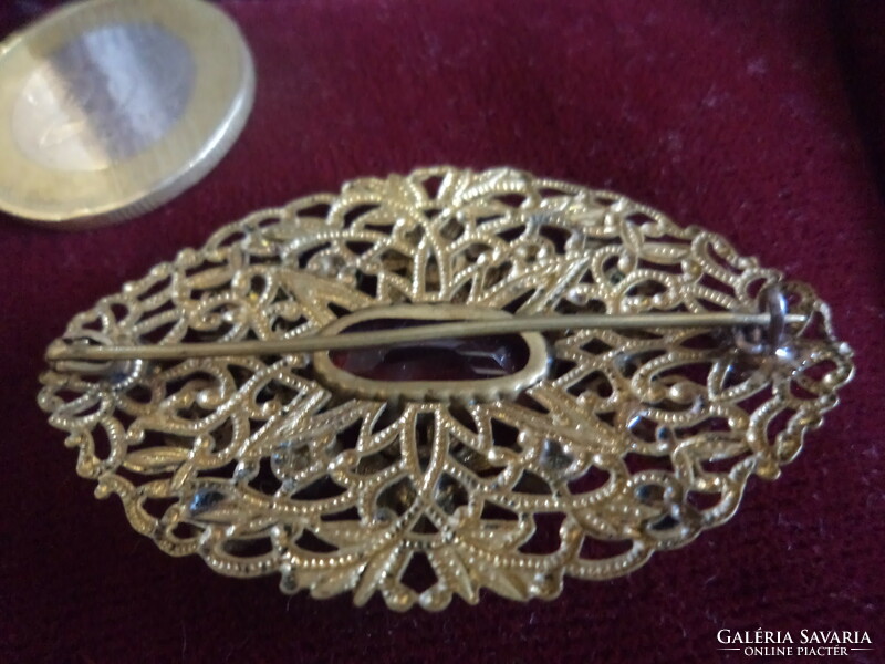 Antique filigree brooch with wine-red stones, large size