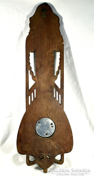 Around 1900 antique Art Nouveau large-sized carved wooden case wall weather forecaster - barometer!
