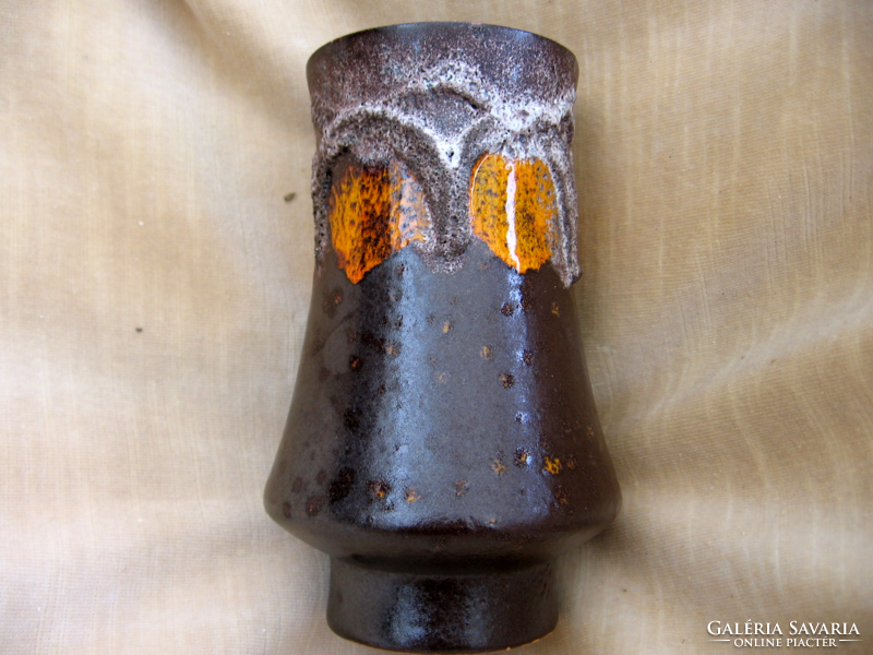 Retro jelzett barna-sárga kerámia váza