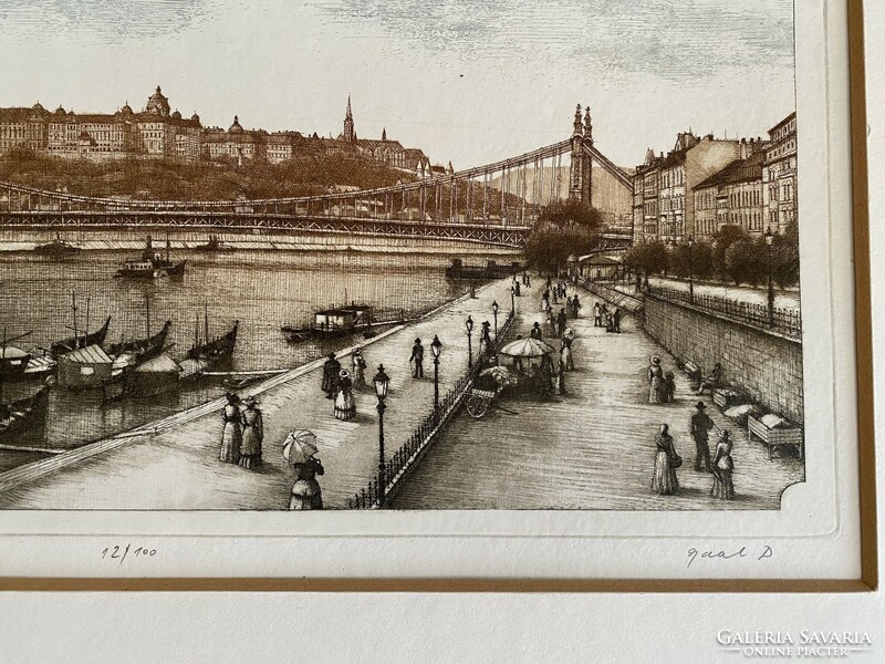 Gaál domokos: barges on the Danube - etching