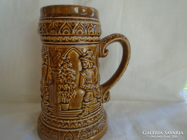 Huge German beer mug approx. 1 liter in beautiful, flawless condition with early military scenes around