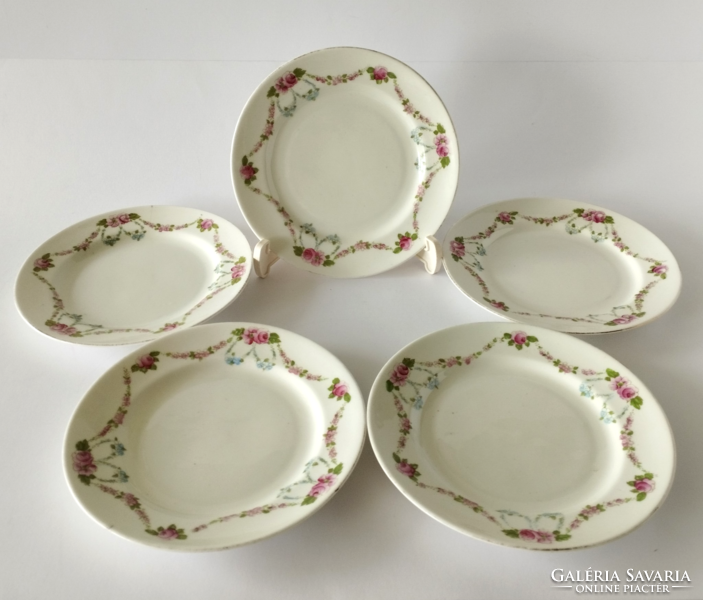 5 beautiful old romantic pink English porcelain cookie plates