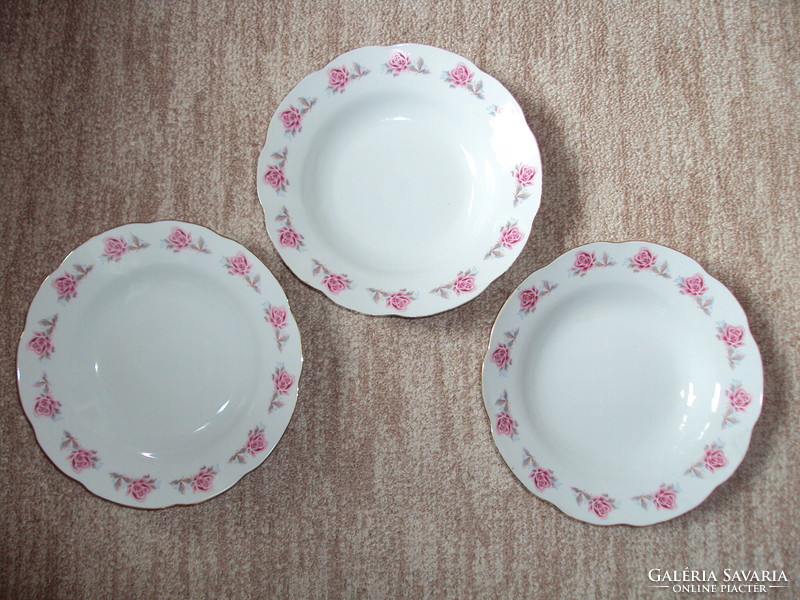 Retro old Chinese porcelain flower pattern soup plate deep plate 3 pcs