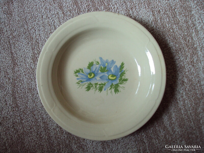 Old painted ceramic bowl plate with flower pattern on the bottom marked fs