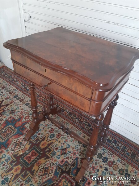 Biedermeier sewing table with 2 drawers (antique)