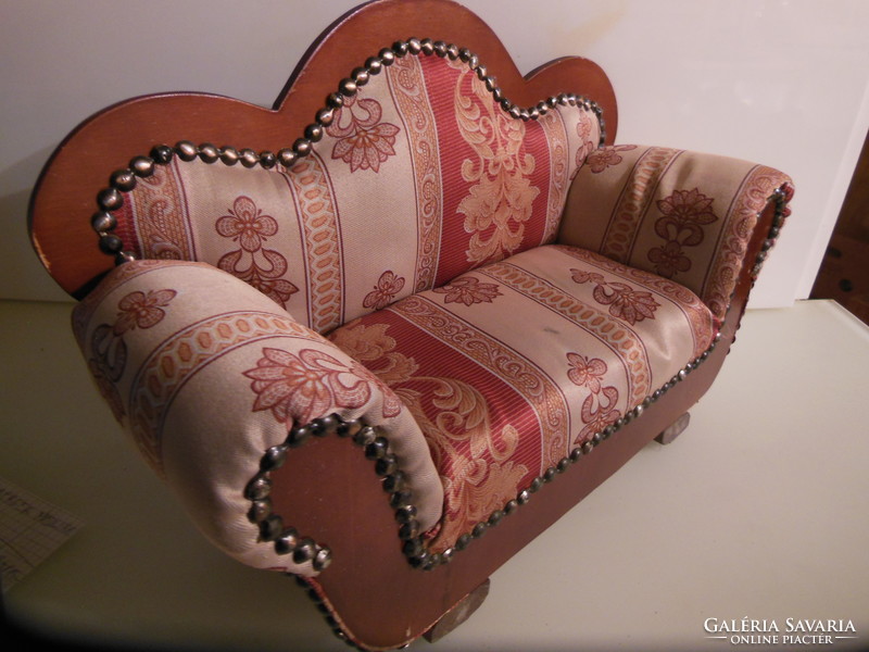 Sofa - wood - 43 x 28 x 16 cm - Austrian - handmade - silk upholstery