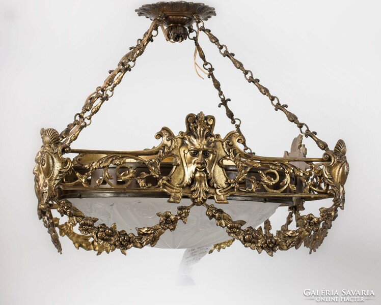 Gilded bronze faun head chandelier