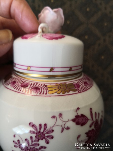 ANTIK Herendi indiai kosár mintás teafű, dohány tároló porcelán