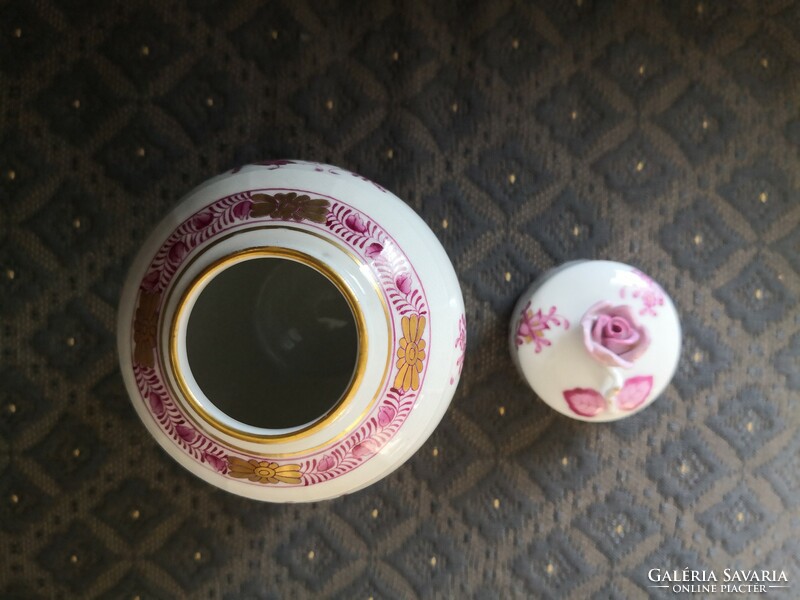 ANTIK Herendi indiai kosár mintás teafű, dohány tároló porcelán
