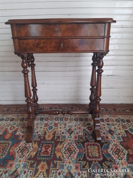 Biedermeier sewing table with 2 drawers (antique)