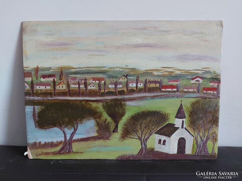 Unsigned painting - the artist may be a certain kalman - landscape-village-church- 476