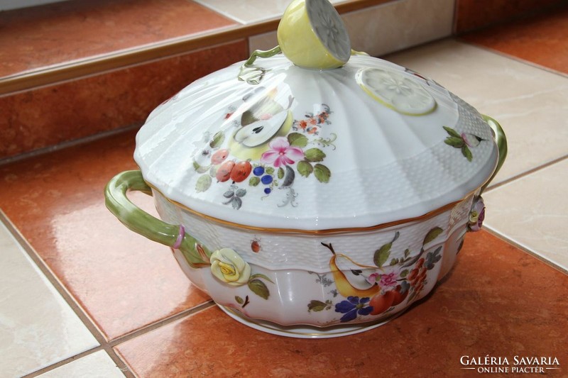 Herend fruit pattern soup bowl with lemon holder