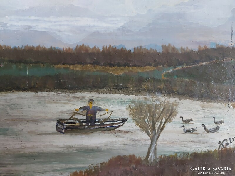 Signed painting - the creator is on a certain pen ... Maybe - fisherman on the lake - 470