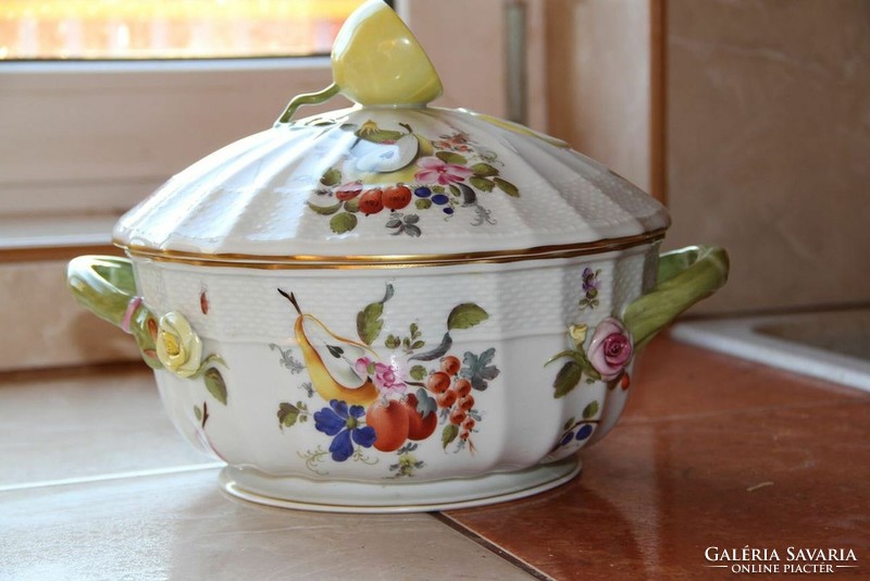 Herend fruit pattern soup bowl with lemon holder
